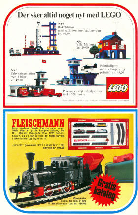 Legetøjskatalog 1973, side 20 med Lego og Fleischmann