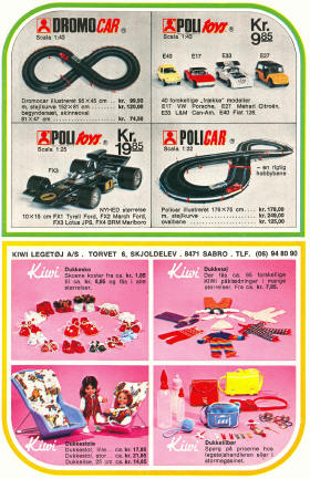 Legetøjskatalog 1973, side 29 - Dromocar, Politoys og Policar samt Kiwi dukker